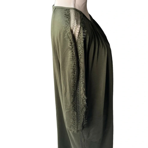 Garnet Hill (NWT) Olive Green Luna Lace-Inset Knit Dress Size Medium - Picture 4 of 11